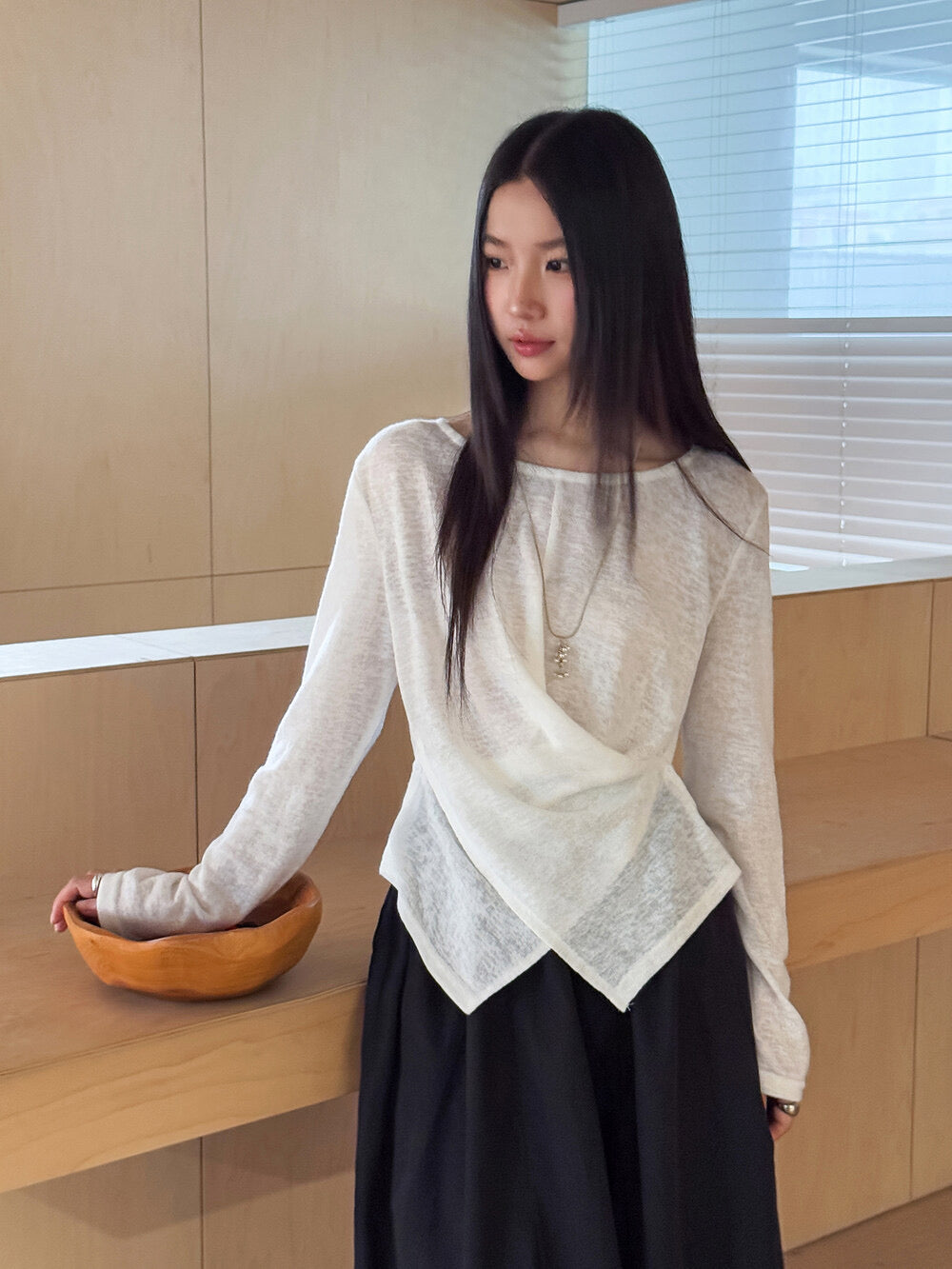 APXIVI Cross-Waist Round Neck Long-Sleeve Tee
