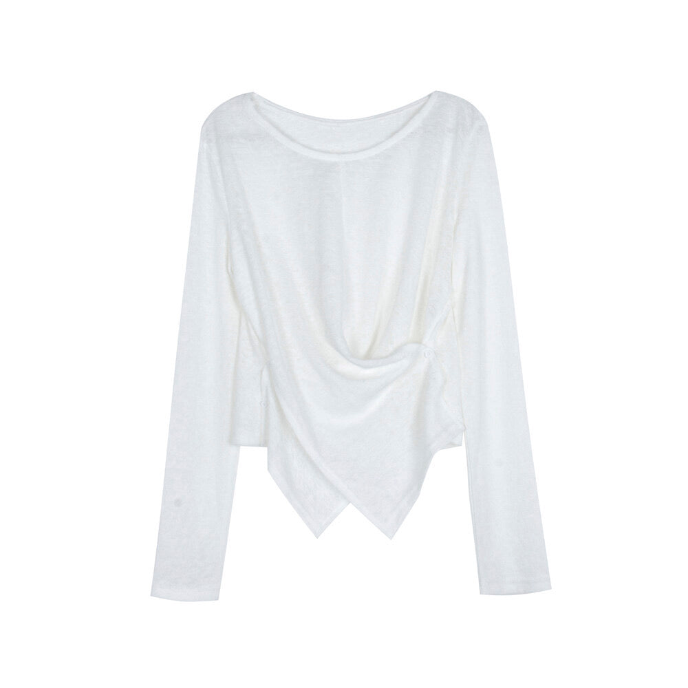 APXIVI Cross-Waist Round Neck Long-Sleeve Tee