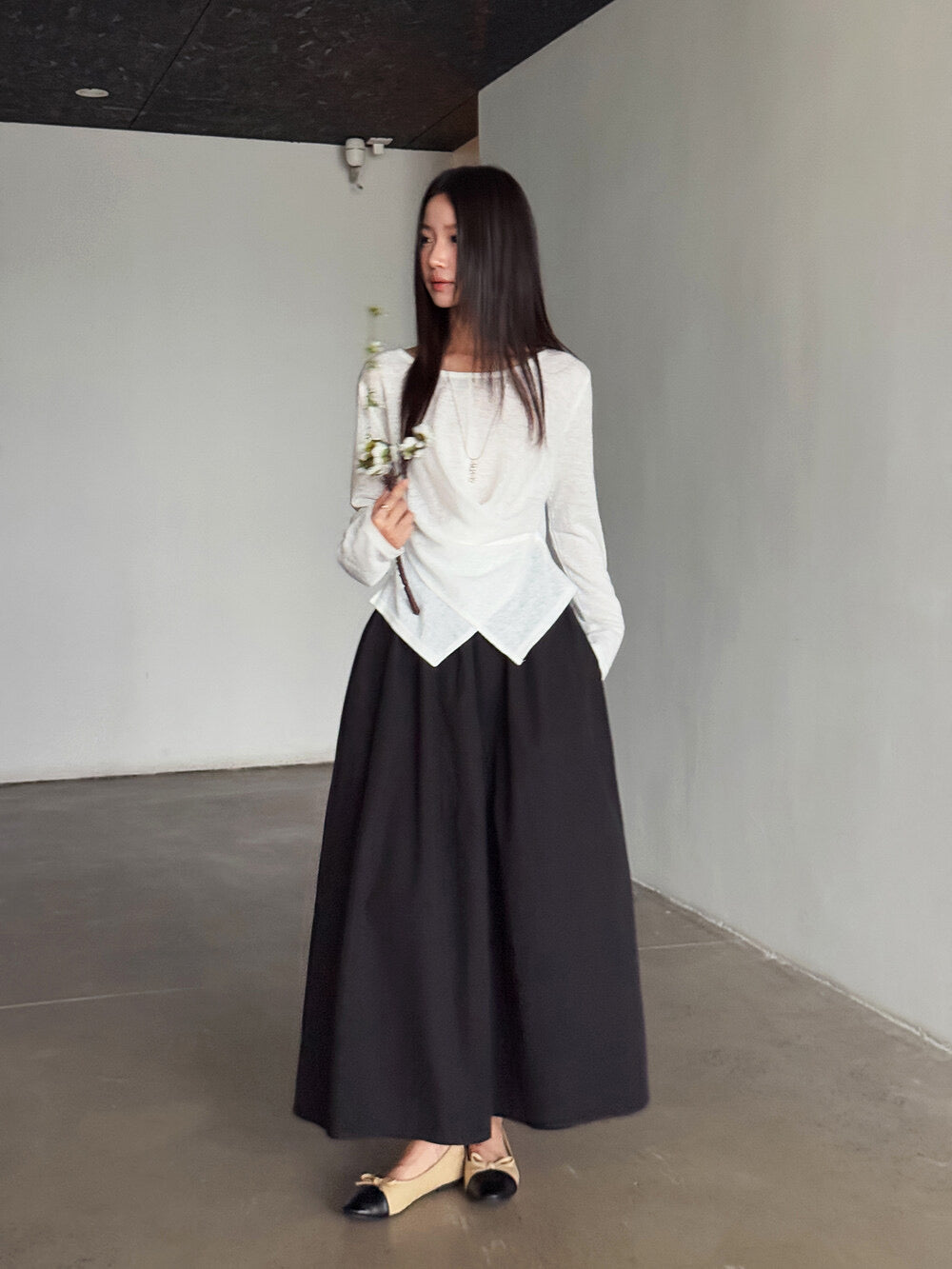 APXIVI Cross-Waist Round Neck Long-Sleeve Tee