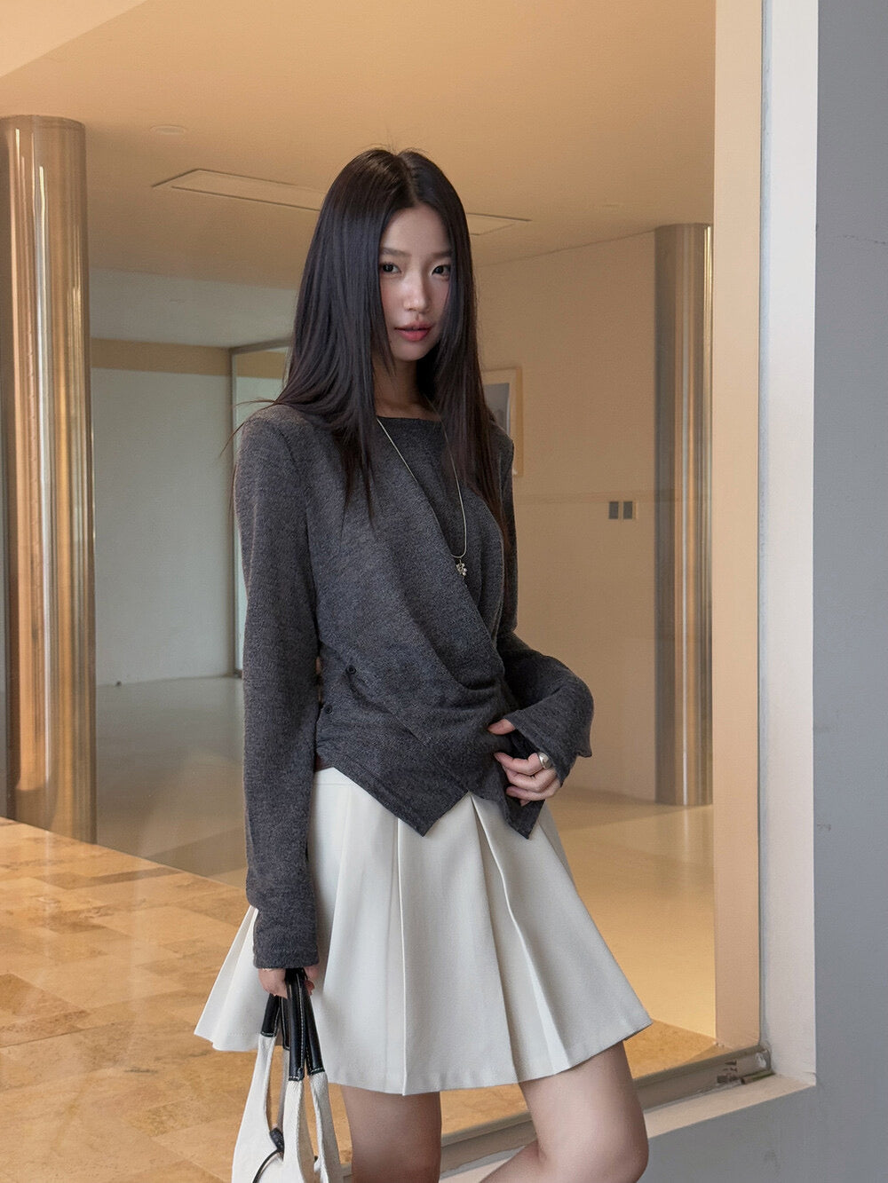 APXIVI Cross-Waist Round Neck Long-Sleeve Tee