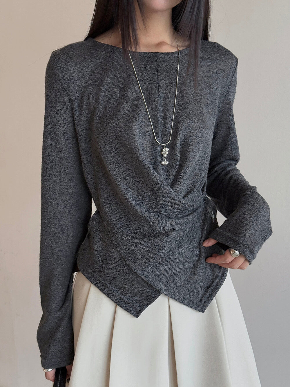 APXIVI Cross-Waist Round Neck Long-Sleeve Tee