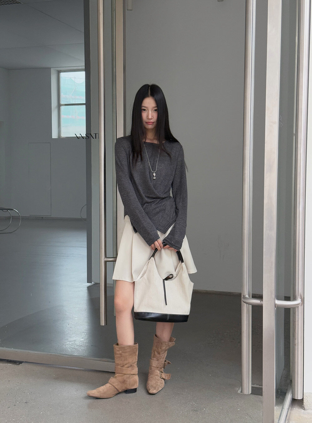 APXIVI Cross-Waist Round Neck Long-Sleeve Tee