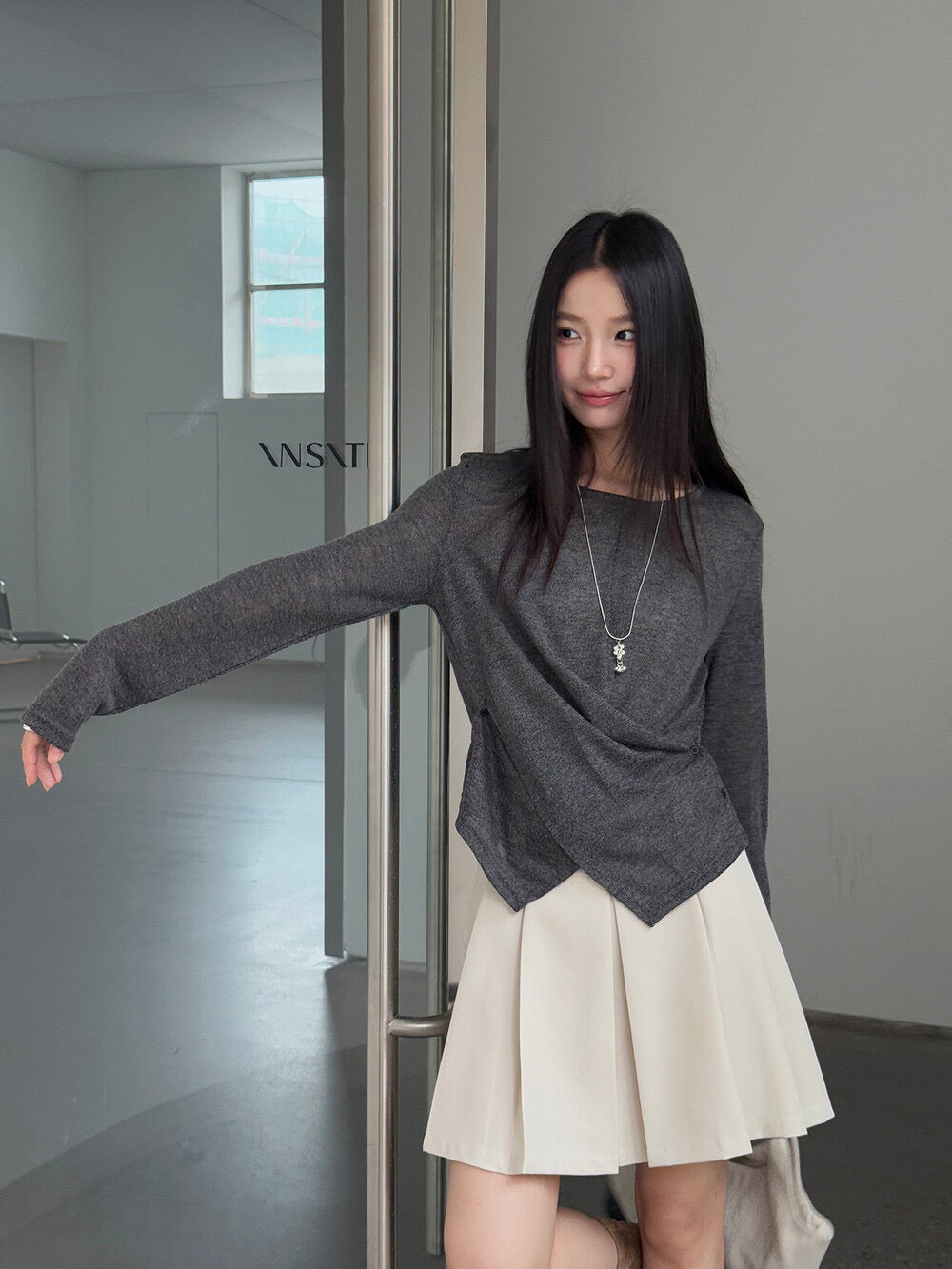 APXIVI Cross-Waist Round Neck Long-Sleeve Tee