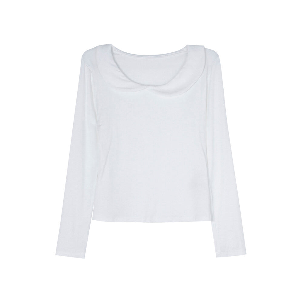 APXIVI Korean-Inspired Commuter Doll Collar Shoulder-Fit Long-Sleeve Tee