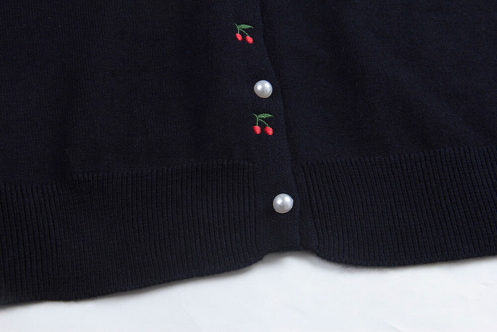 APXIVI Korean-Inspired Cherry Embroidery Wool Knit Cardigan (6% Wool)