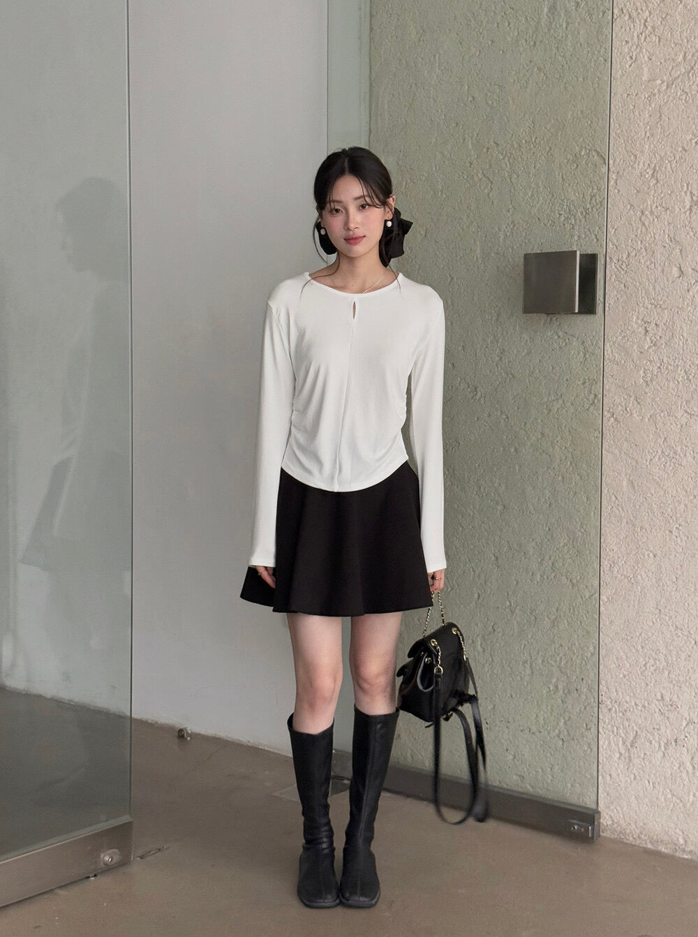 APXIVI High-Waist Slimming A-Line Knit Mini Skirt