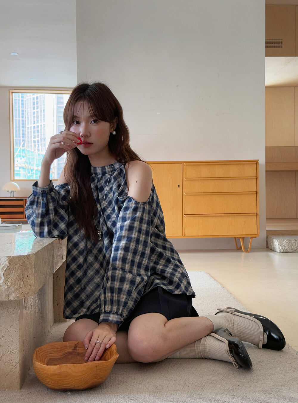 APXIVI Halter Off-Shoulder Design Shirt