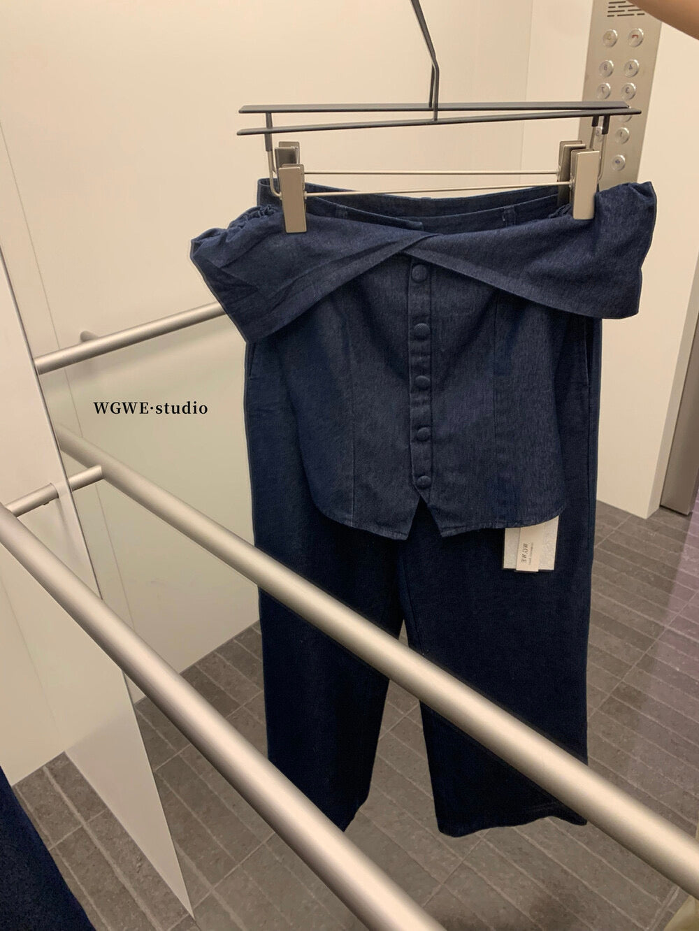 WGWE Minimalist Luxe Off-Shoulder Top + Relaxed Wide-Leg Pants Set