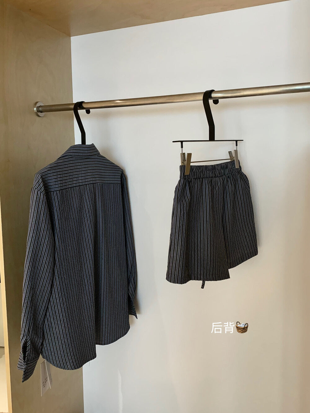 WGWE Striped Button-Up Shirt + Elastic Waist Casual Shorts Set