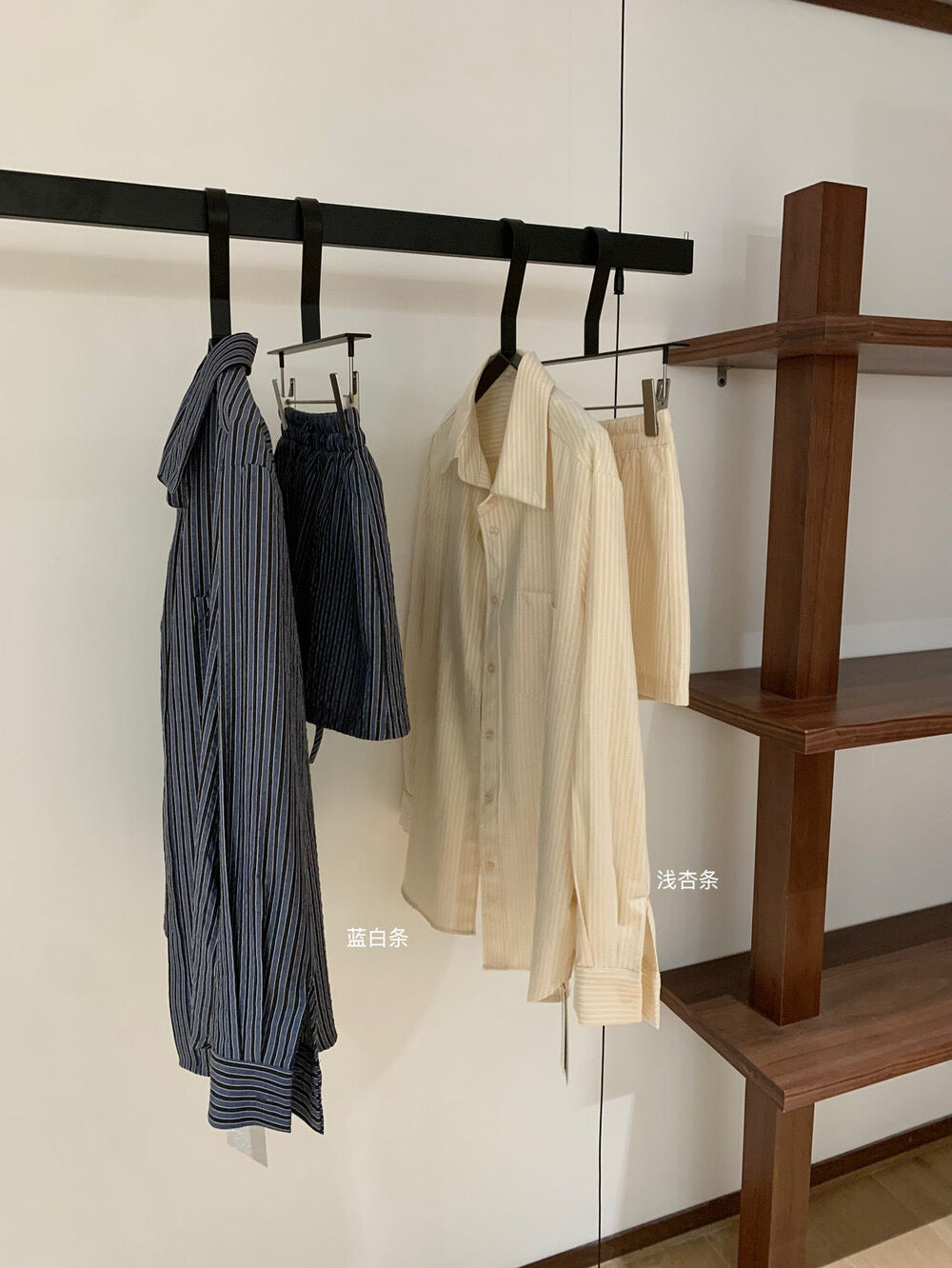 WGWE Striped Button-Up Shirt + Elastic Waist Casual Shorts Set