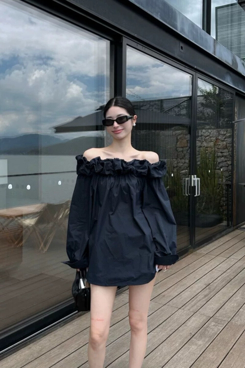 WGWE Off-Shoulder Lantern Sleeve Blouse