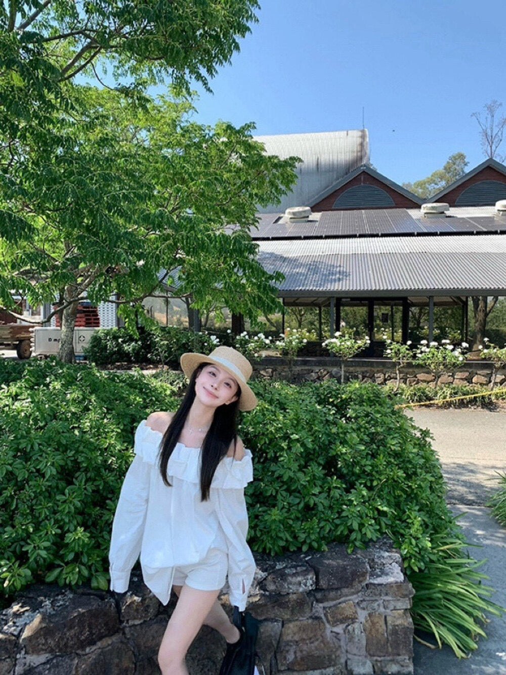 WGWE Off-Shoulder Lantern Sleeve Blouse
