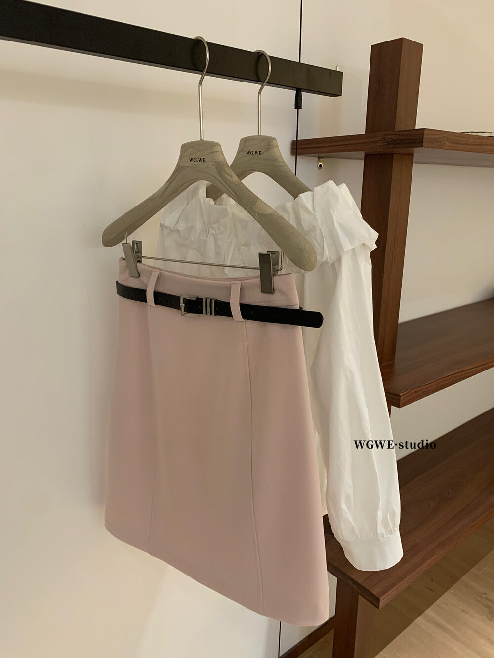WGWE High-Waist Commuter Preppy Suit A-Line Skirt