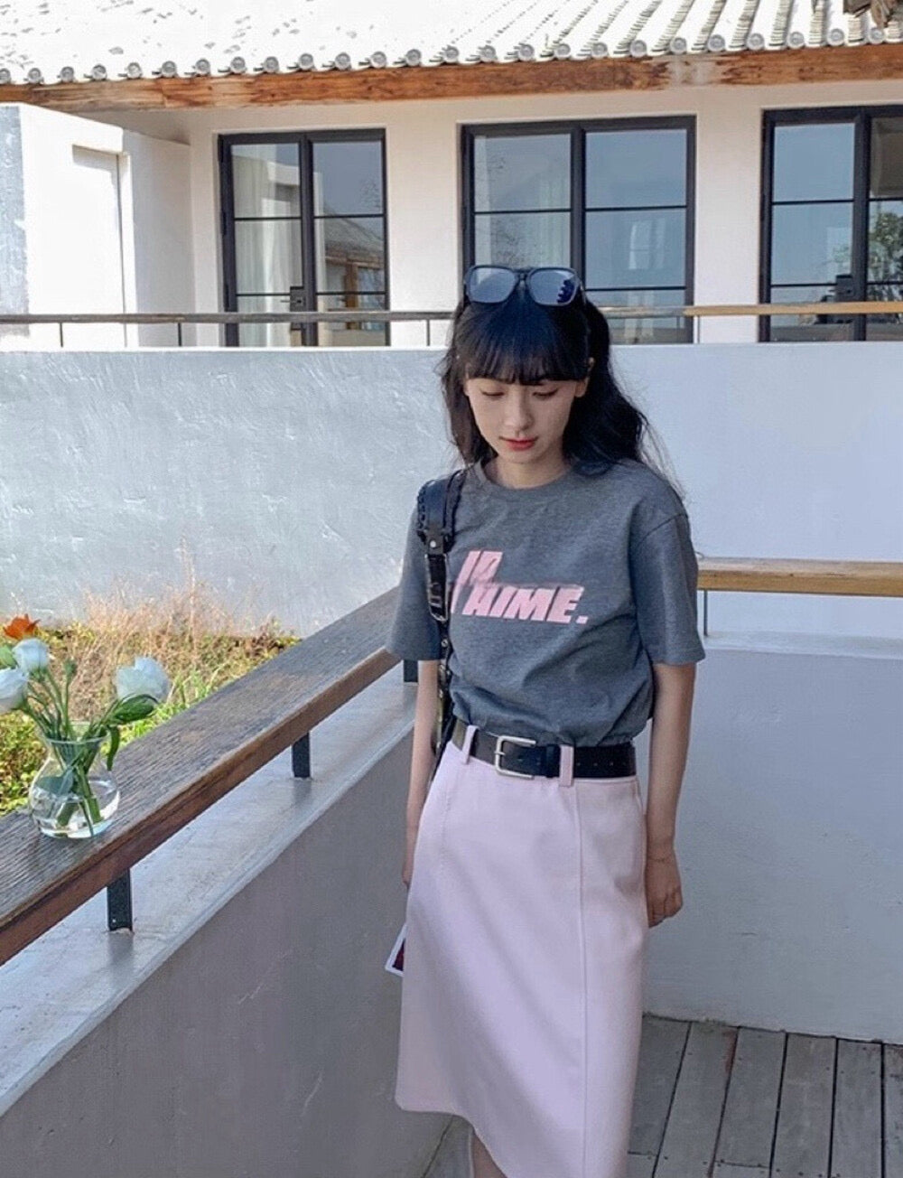 WGWE High-Waist Commuter Preppy Suit A-Line Skirt