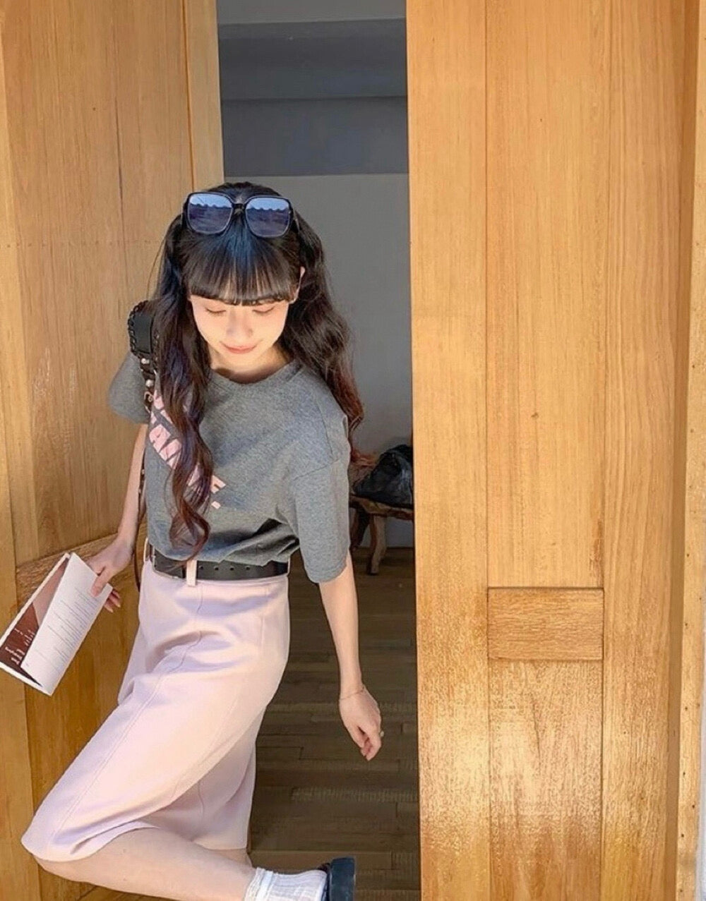 WGWE High-Waist Commuter Preppy Suit A-Line Skirt