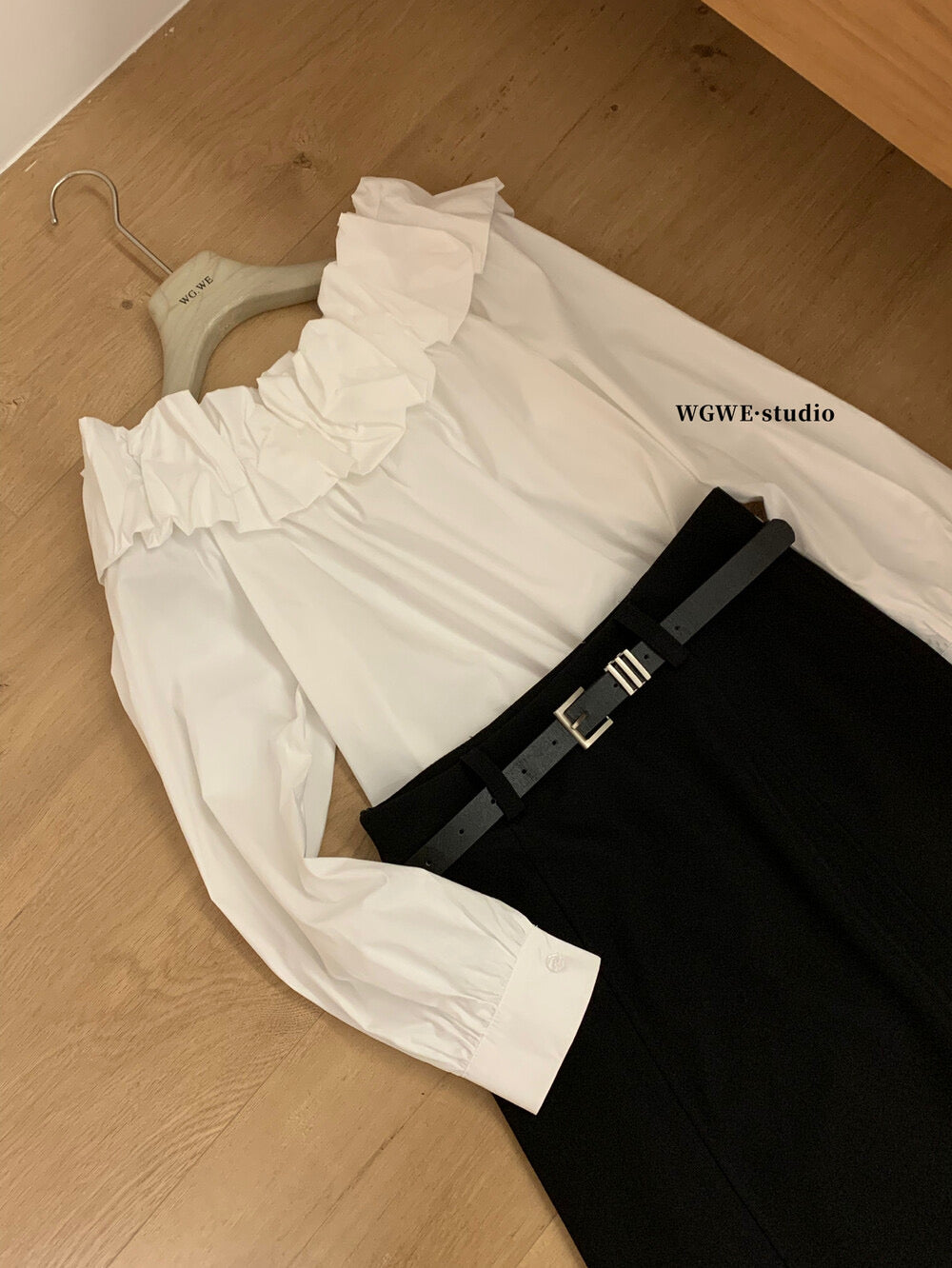 WGWE High-Waist Commuter Preppy Suit A-Line Skirt