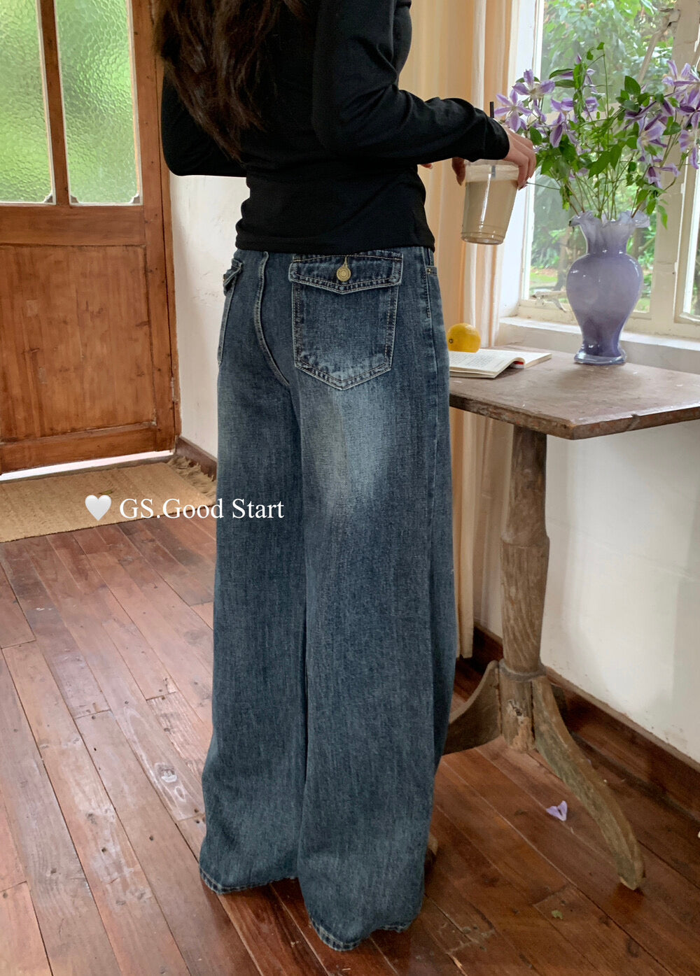GS.GOOD START Retro Cat-Scratch Wash Straight-Leg Jeans