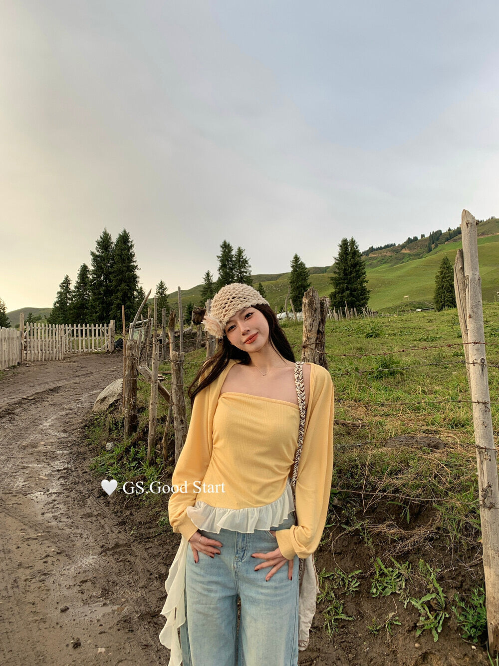 GS.GOOD START Mesh Panel Tube Top + Cardigan Set