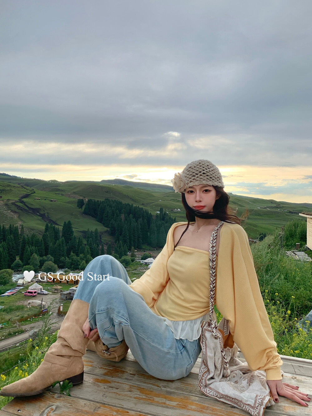 GS.GOOD START Mesh Panel Tube Top + Cardigan Set