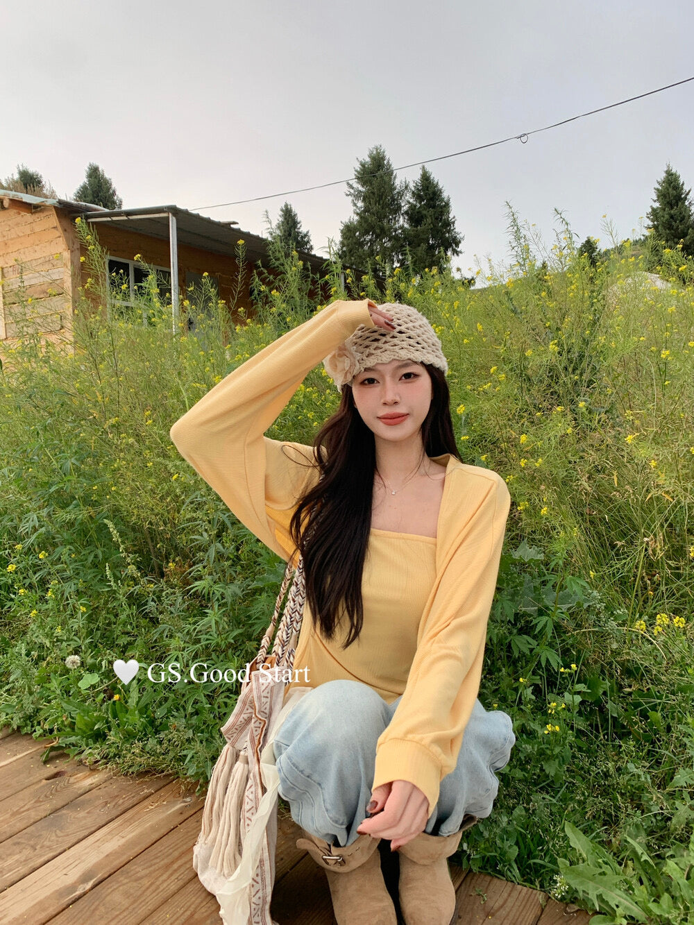 GS.GOOD START Mesh Panel Tube Top + Cardigan Set