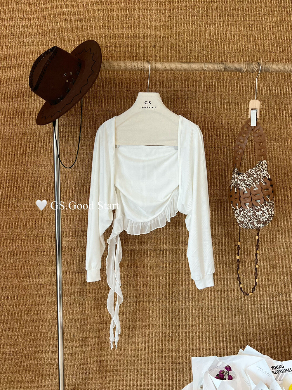 GS.GOOD START Mesh Panel Tube Top + Cardigan Set