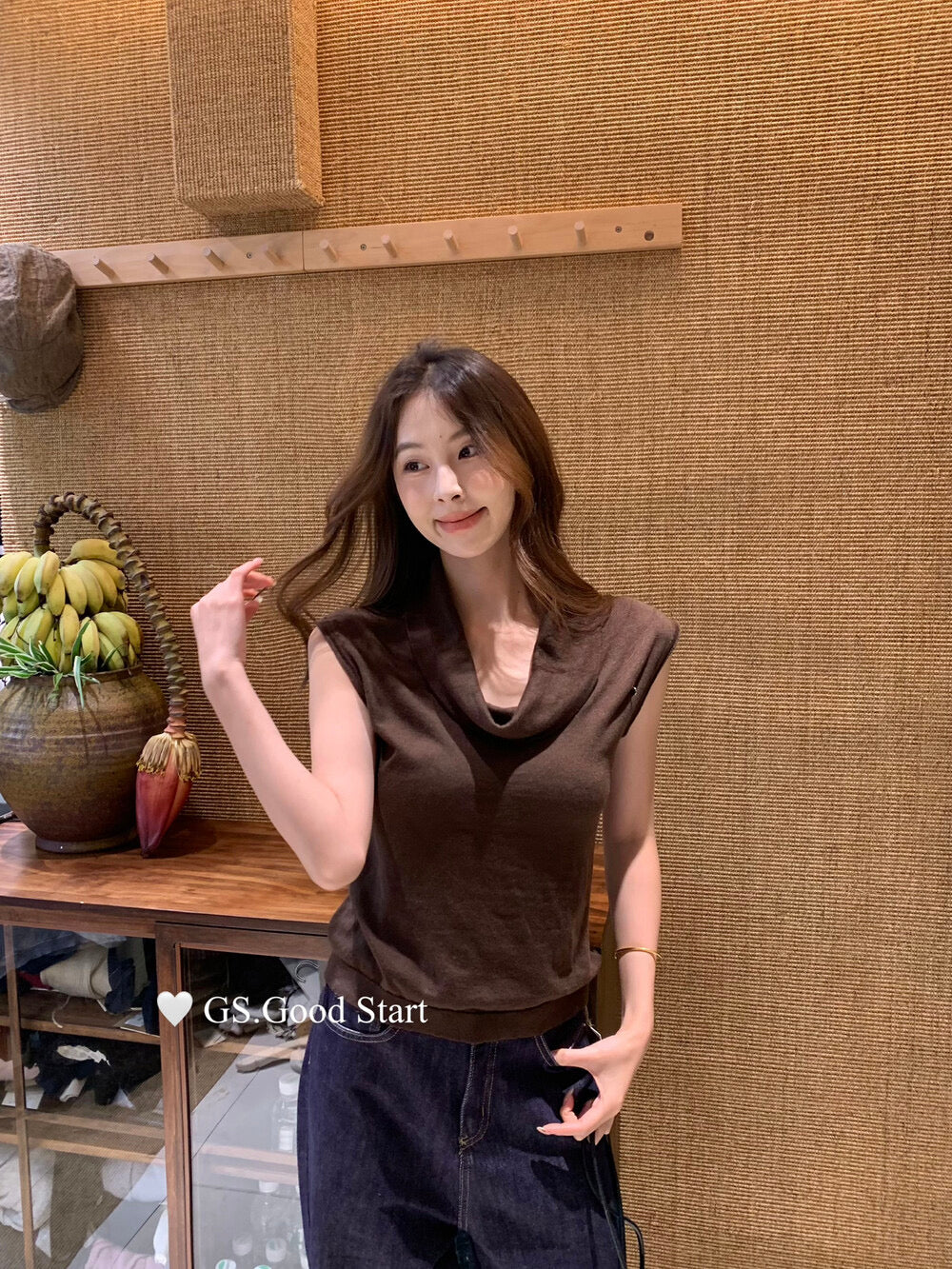 GS.GOOD START Elegant Drape-Neck Sleeveless Knit Vest