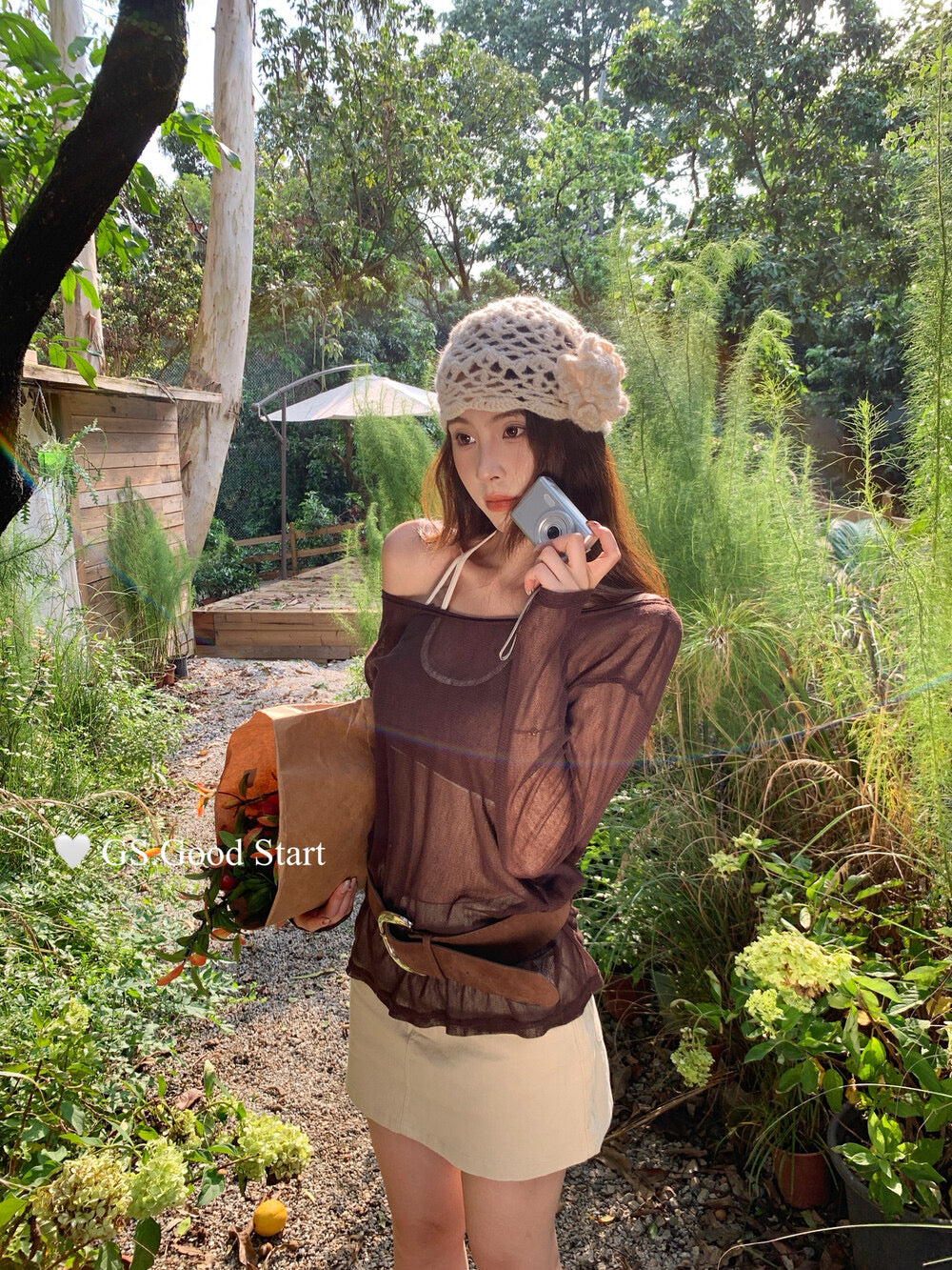GS.GOOD START Color-Block Halter Neck Backless Bra + Top Set