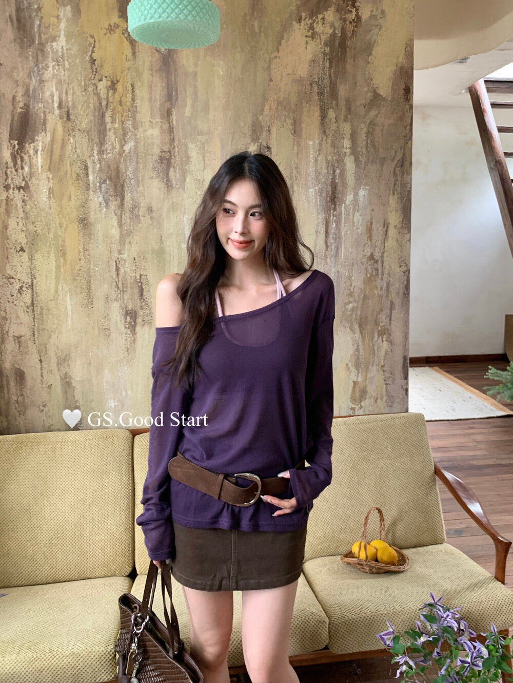 GS.GOOD START Color-Block Halter Neck Backless Bra + Top Set