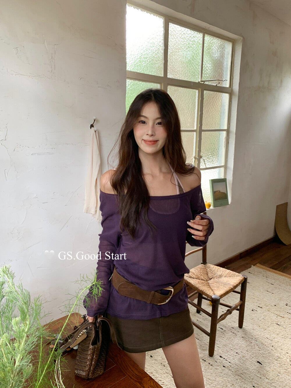 GS.GOOD START Color-Block Halter Neck Backless Bra + Top Set