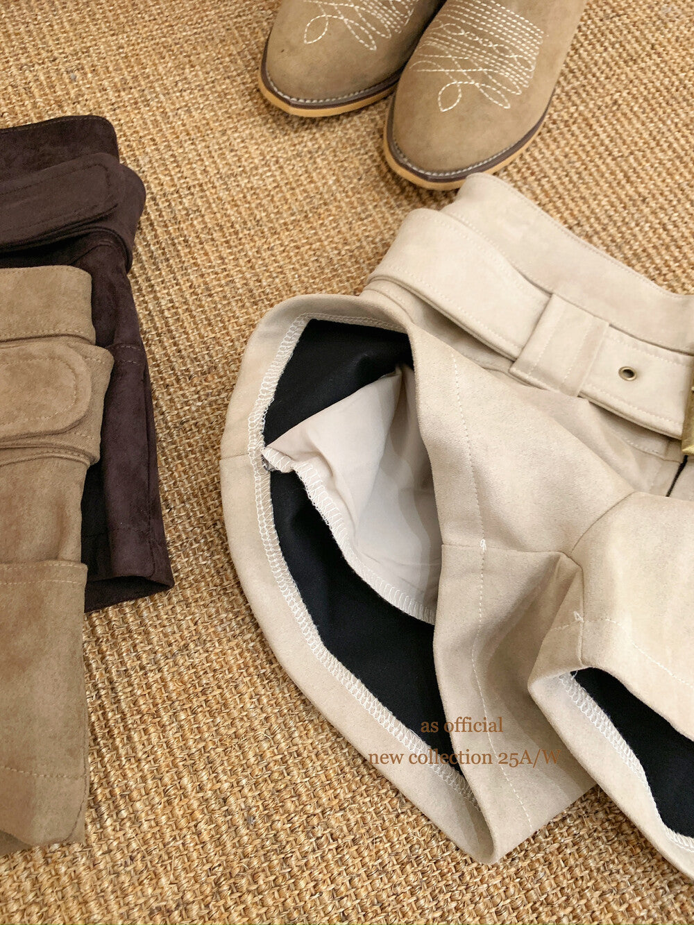 AS OFFICIAL Belgium Muse Suede Matte High-Waist Belted Shorts