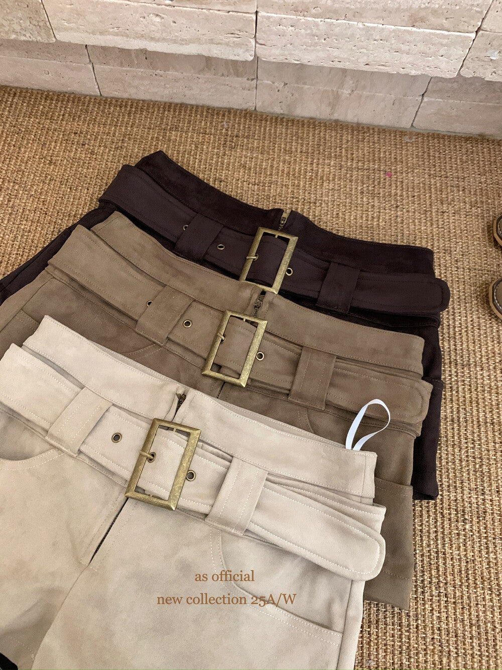 AS OFFICIAL Belgium Muse Suede Matte High-Waist Belted Shorts