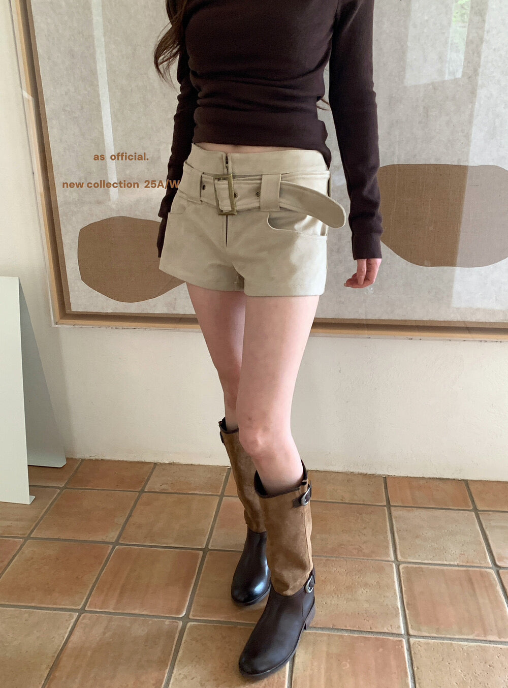 AS OFFICIAL Belgium Muse Suede Matte High-Waist Belted Shorts