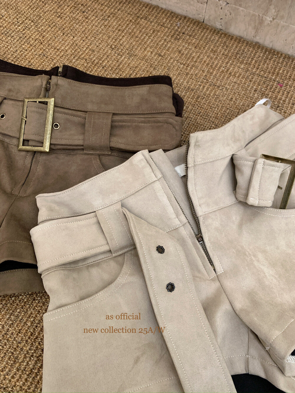 AS OFFICIAL Belgium Muse Suede Matte High-Waist Belted Shorts