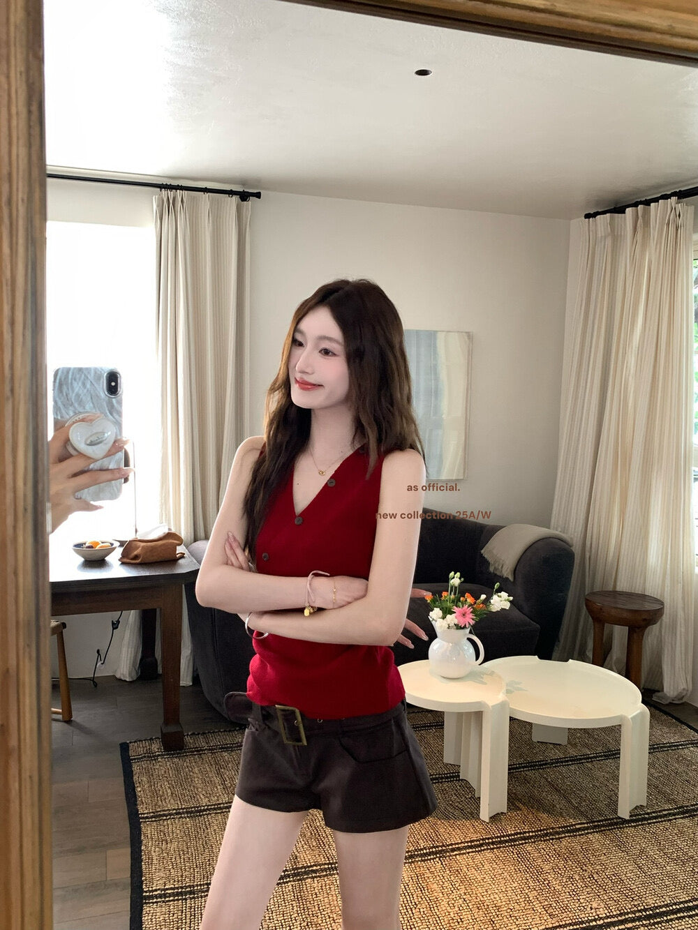 AS OFFICIAL Belgium Muse Suede Matte High-Waist Belted Shorts