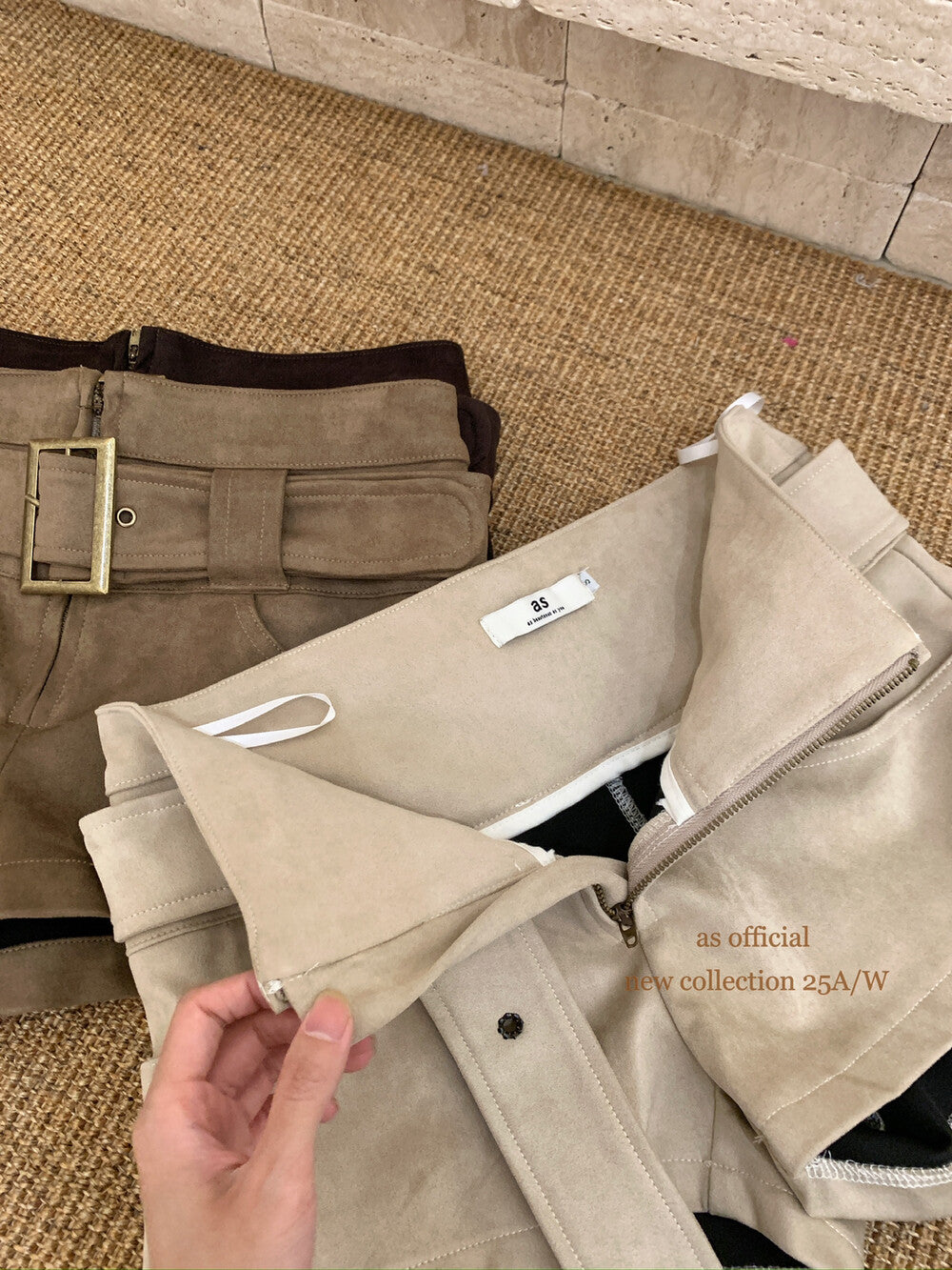 AS OFFICIAL Belgium Muse Suede Matte High-Waist Belted Shorts