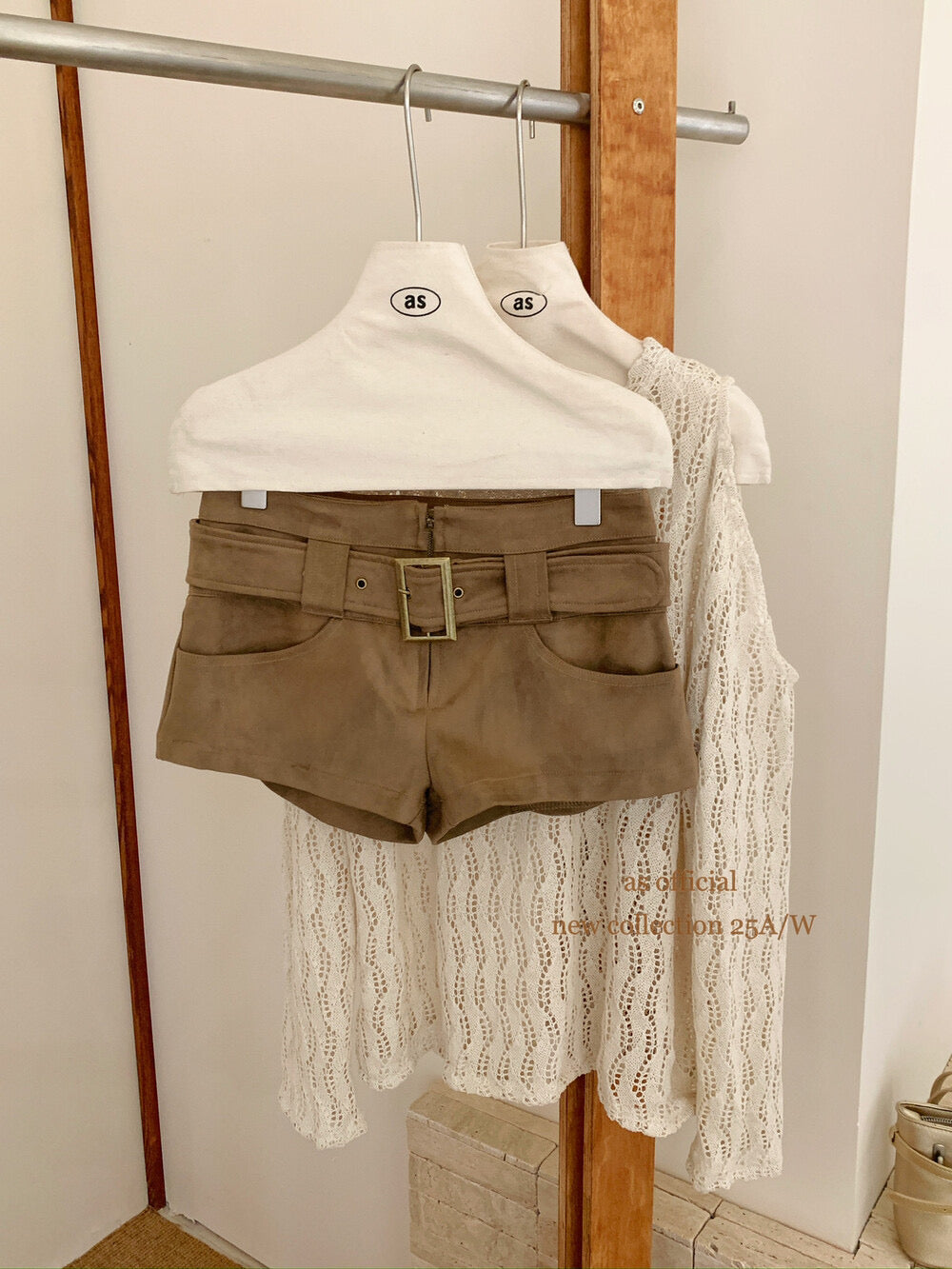AS OFFICIAL Belgium Muse Suede Matte High-Waist Belted Shorts
