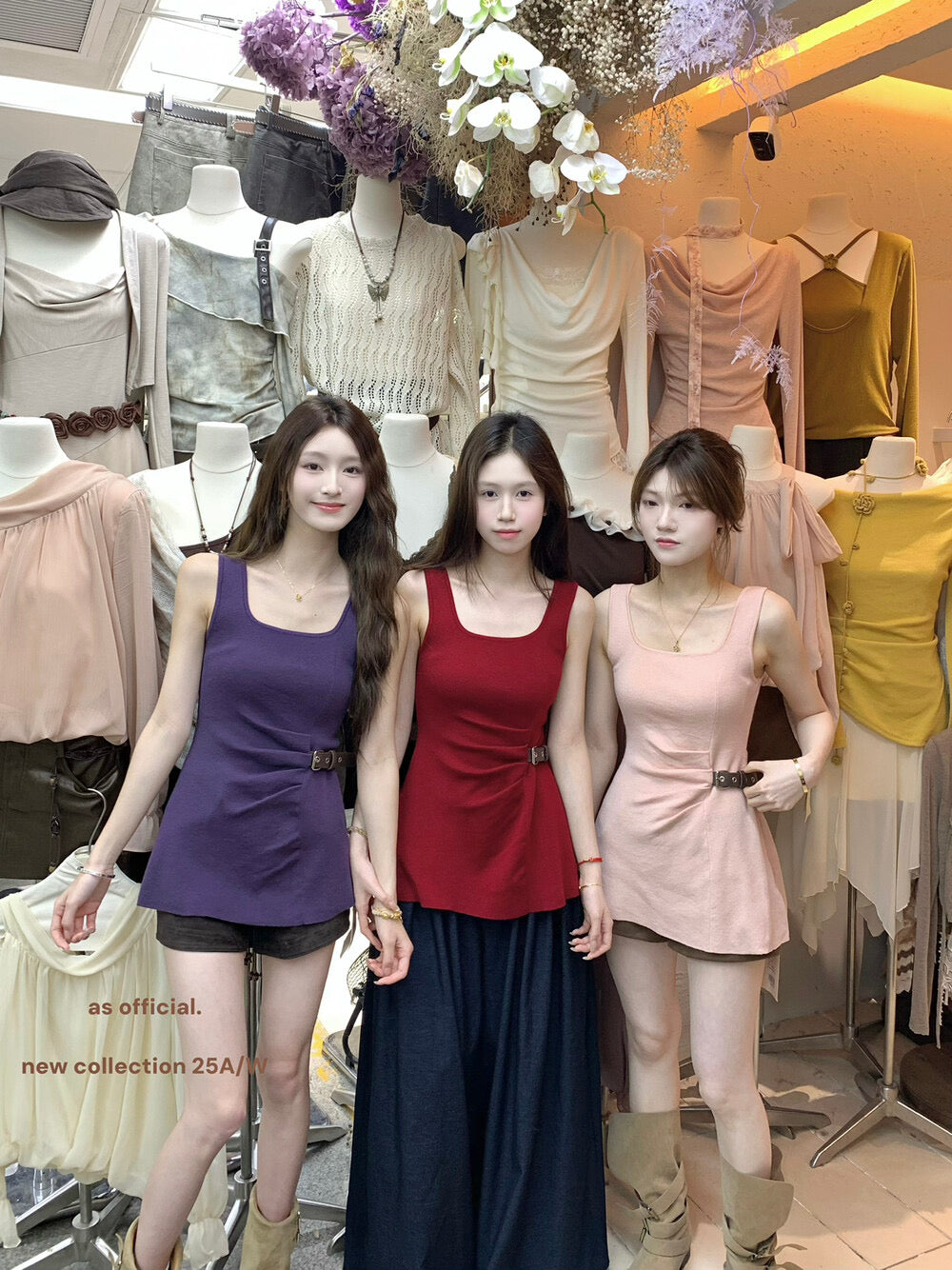 AS OFFICIAL Chic Buff Wool-Blend Belted Ruched Knit Tank