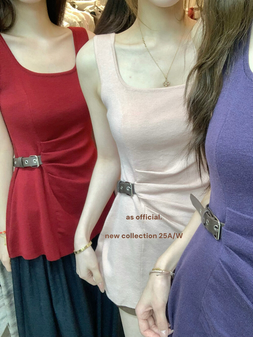 AS OFFICIAL Chic Buff Wool-Blend Belted Ruched Knit Tank