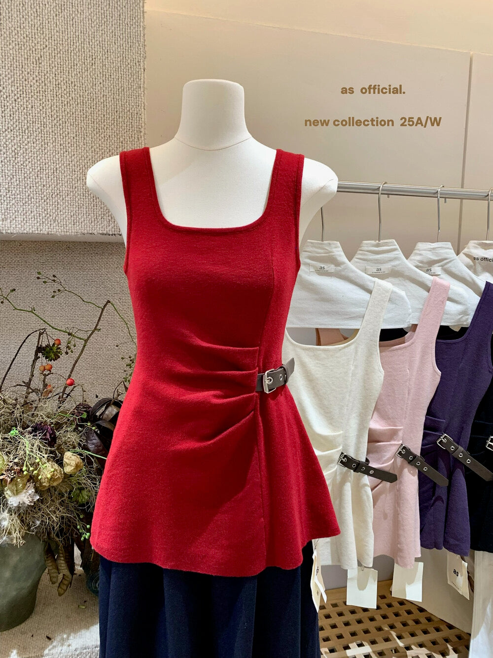 AS OFFICIAL Chic Buff Wool-Blend Belted Ruched Knit Tank