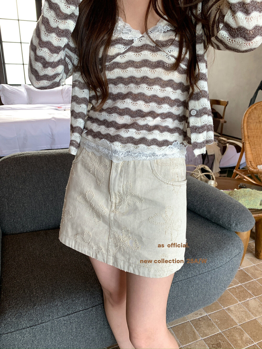 AS OFFICIAL Wenger Academy Jacquard Butterfly A-Line Washed Denim Skirt