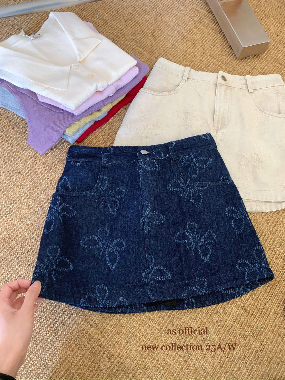 AS OFFICIAL Wenger Academy Jacquard Butterfly A-Line Washed Denim Skirt