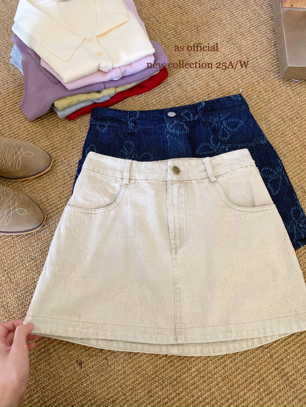 AS OFFICIAL Wenger Academy Jacquard Butterfly A-Line Washed Denim Skirt