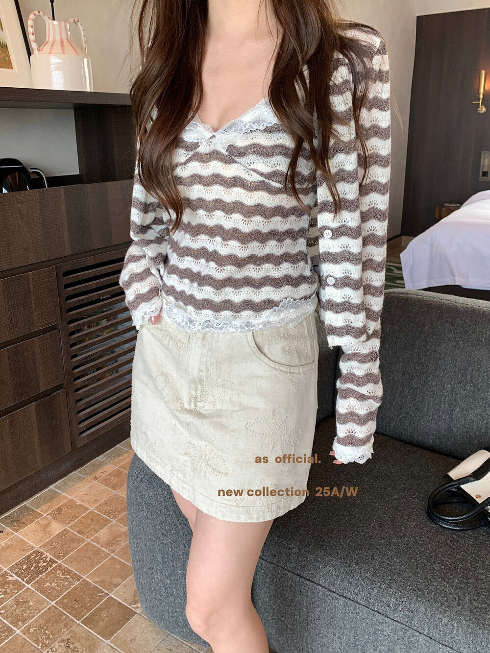 AS OFFICIAL Wenger Academy Jacquard Butterfly A-Line Washed Denim Skirt