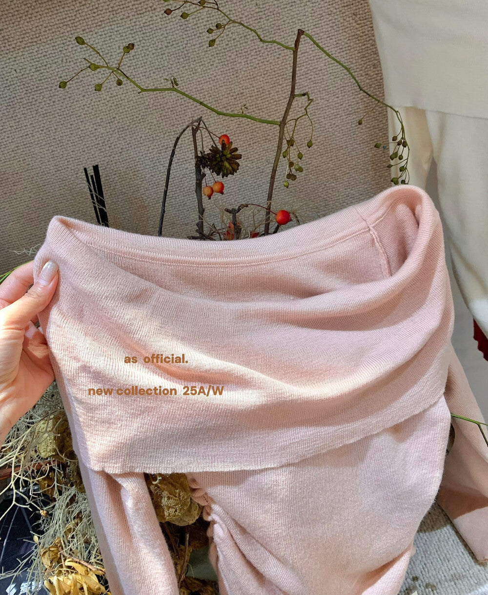 AS OFFICIAL Floral Ribbon Knit Long Sleeve Off Shoulder Top