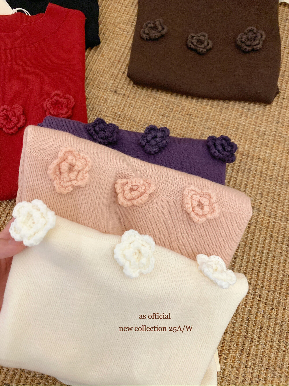 AS OFFICIAL Soft Half Turtleneck Knit Top with 3D Floral Detail
