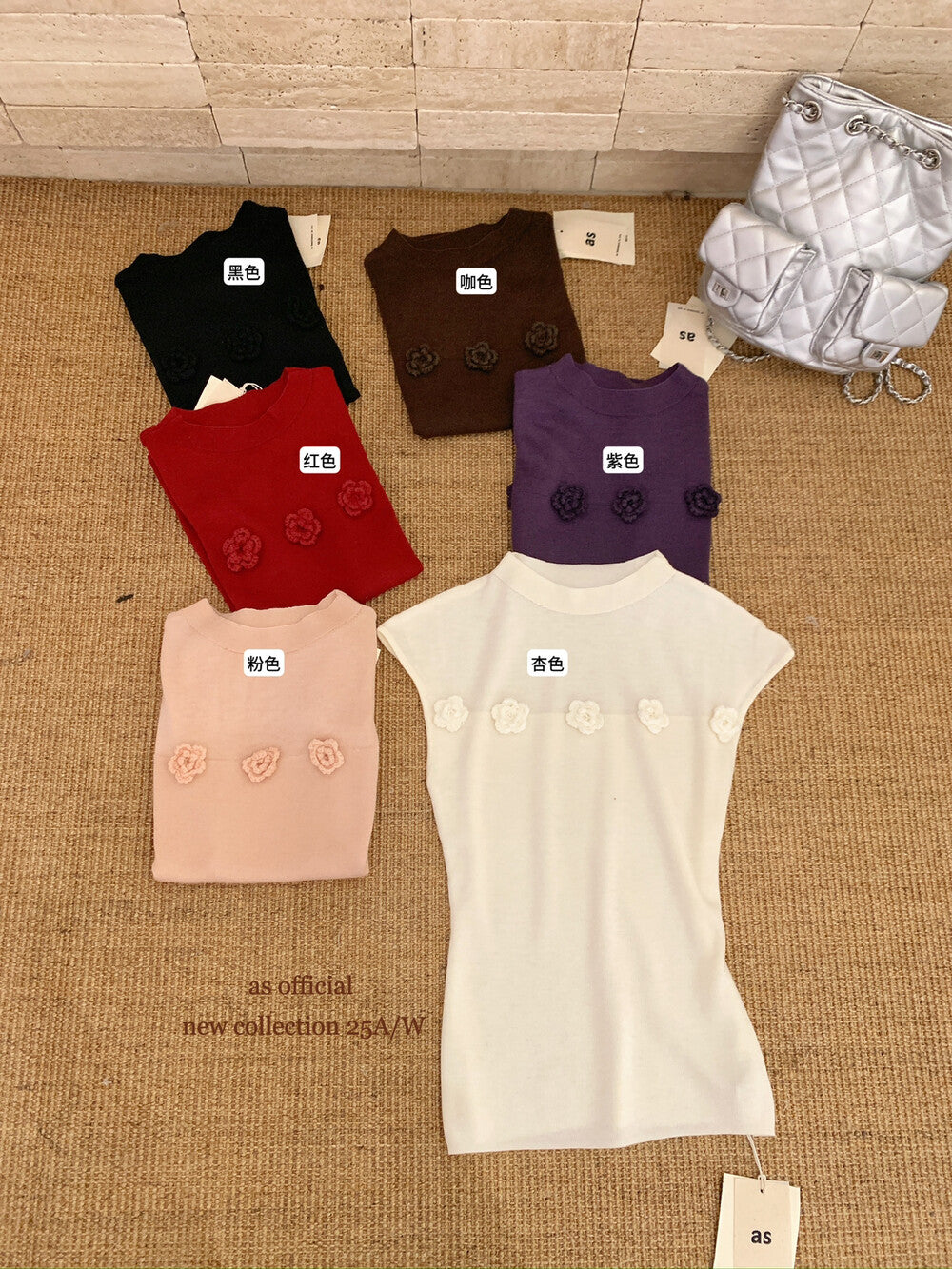 AS OFFICIAL Soft Half Turtleneck Knit Top with 3D Floral Detail