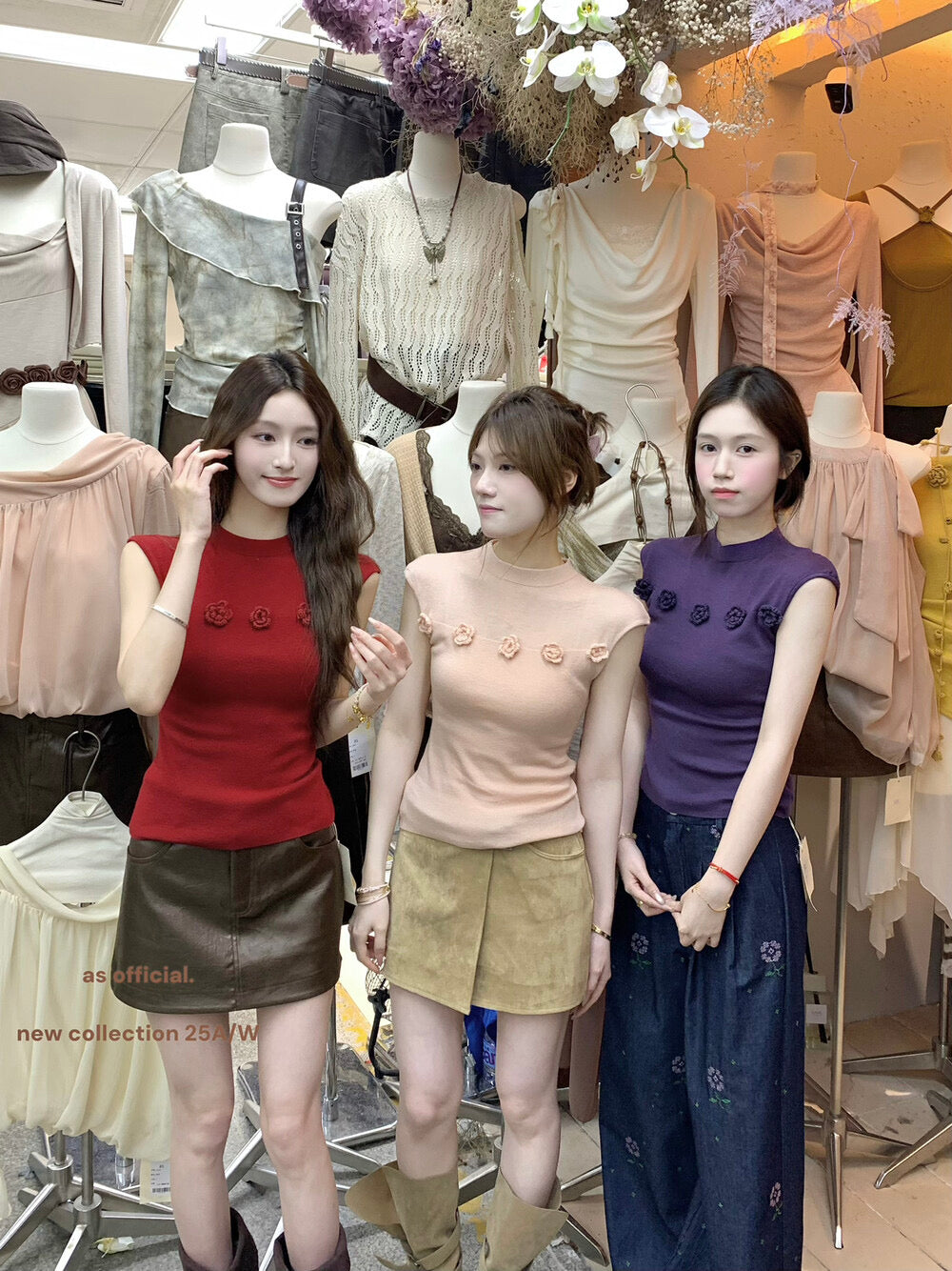 AS OFFICIAL Soft Half Turtleneck Knit Top with 3D Floral Detail