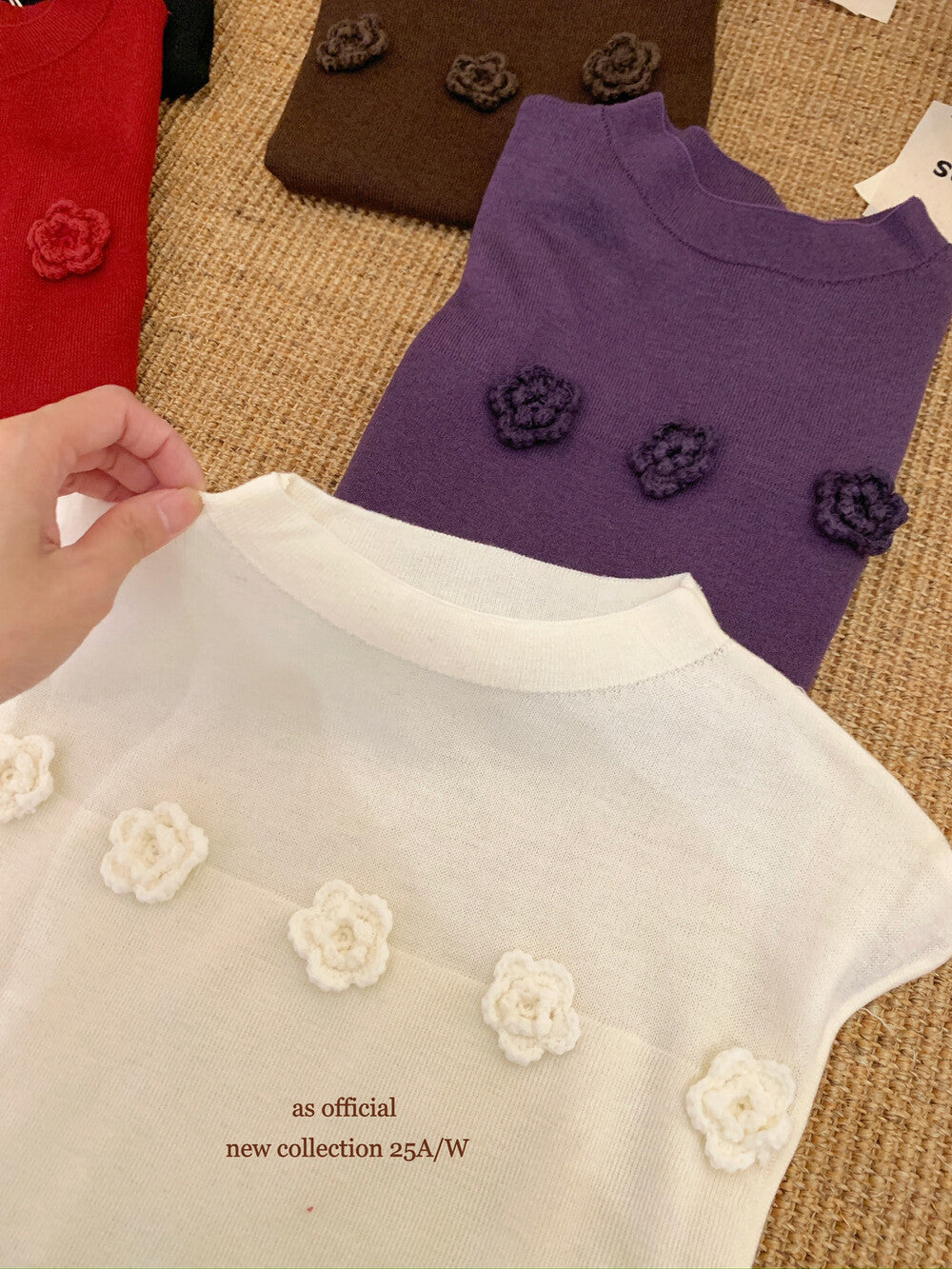 AS OFFICIAL Soft Half Turtleneck Knit Top with 3D Floral Detail