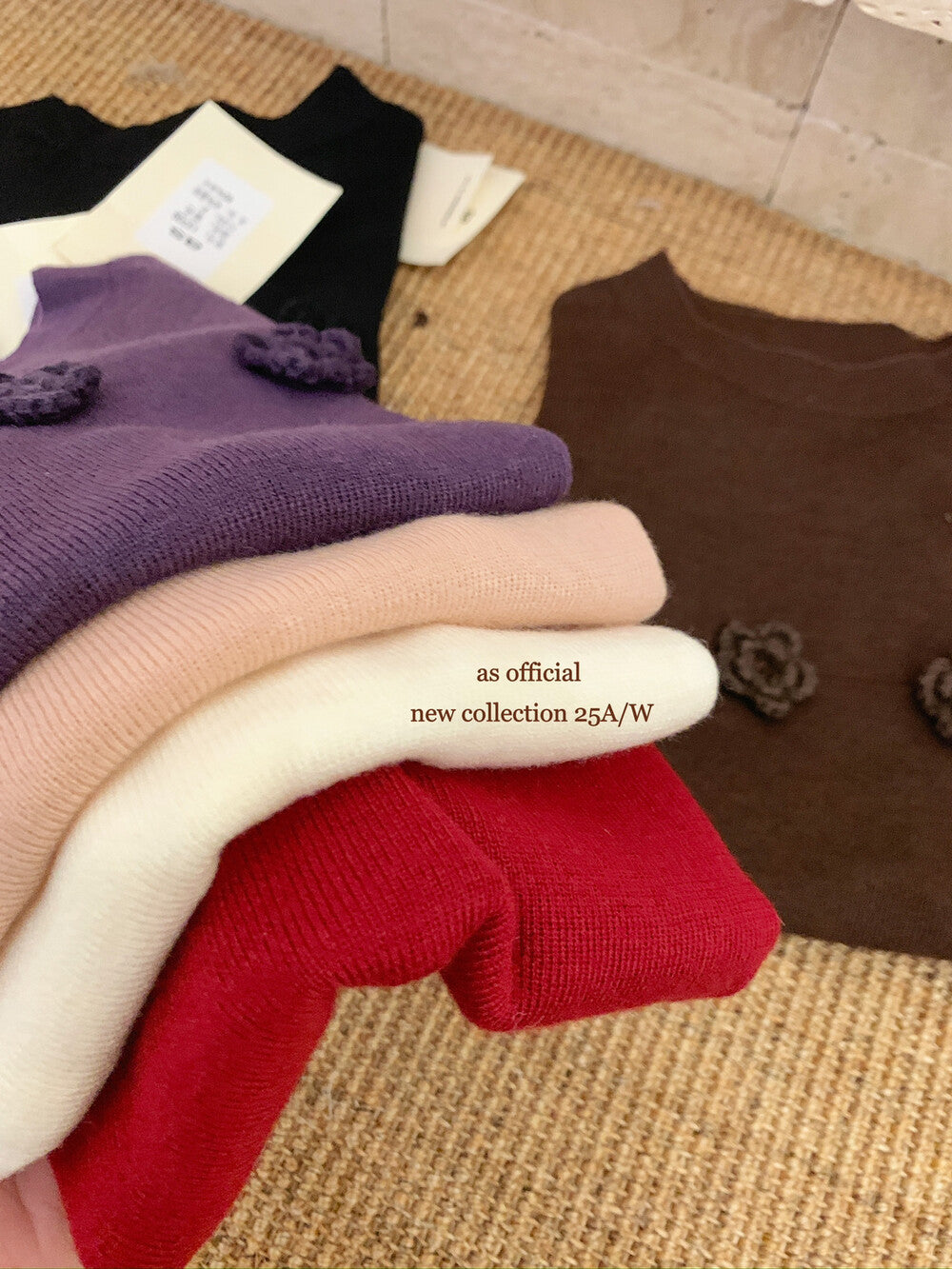 AS OFFICIAL Soft Half Turtleneck Knit Top with 3D Floral Detail
