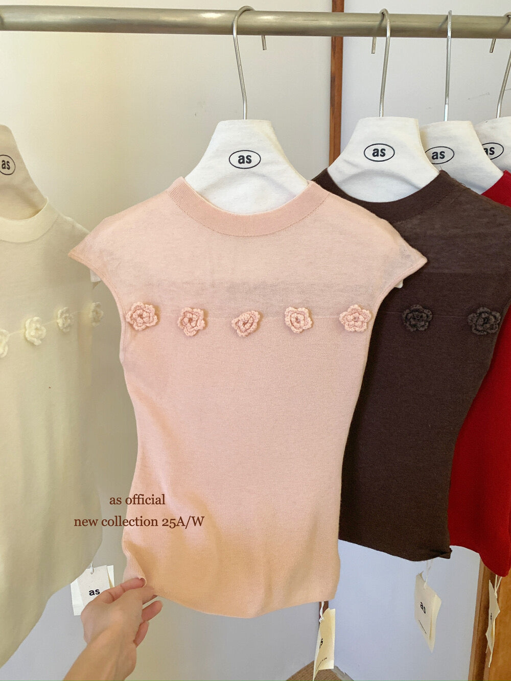 AS OFFICIAL Soft Half Turtleneck Knit Top with 3D Floral Detail